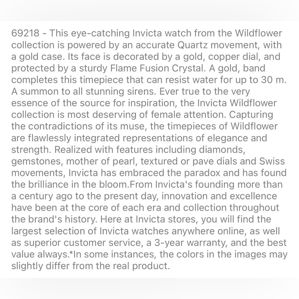 Invicta Wildflower 69218 Gold Bracelet Watch Round Gold Face & Dive Impact Case - Picture 5 of 6